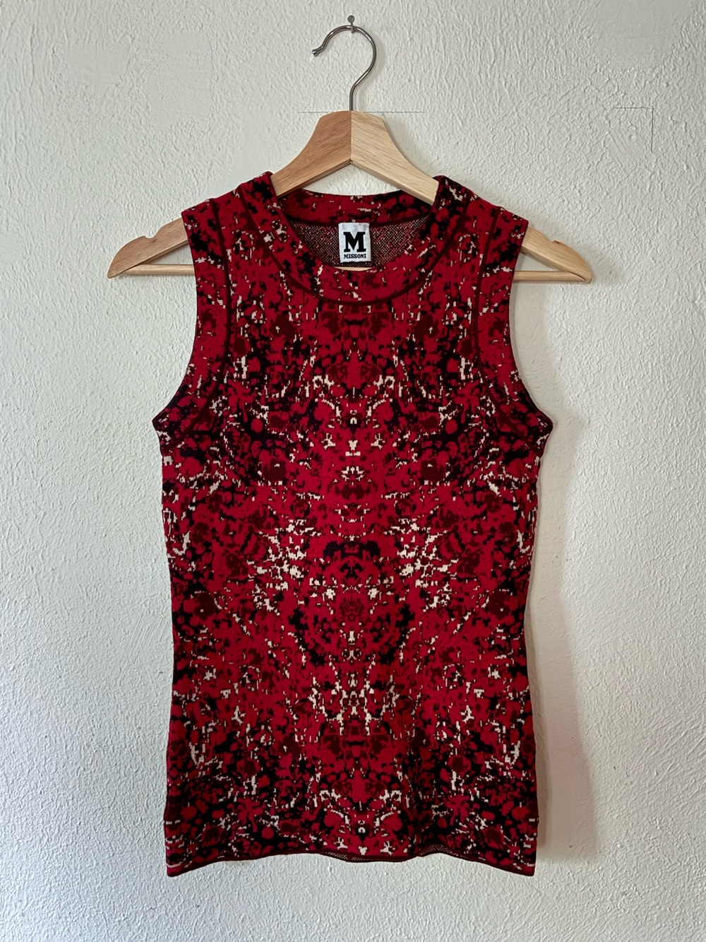M Missoni Red Black Cream Sleeveless Knit Tank